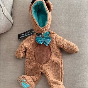 Posh Peanut Brown Bear Baby Costume with Teal Accents